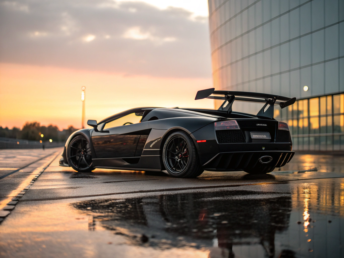 Luxury exotic car parked in front of a modern Miami villa at sunset